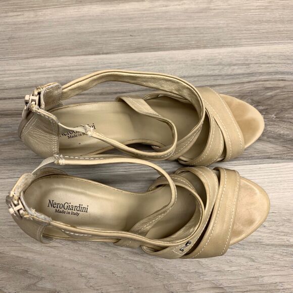 Nero Giardini Block Heels Strappy Beige Back Zip Women’s Shoes Size EU 38 US 7.5 - Picture 11 of 12
